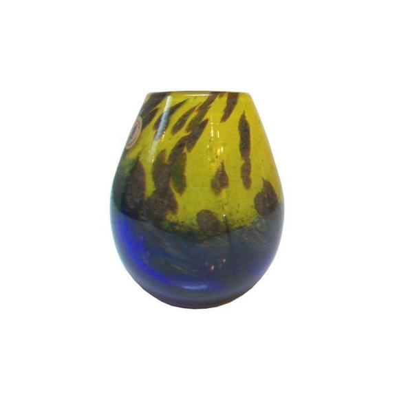 Postmodern Art Glass Vase Blue Yellow Decorative Vase - Picture 1 of 3